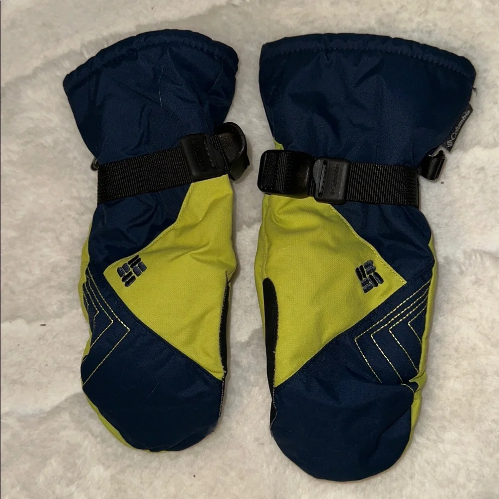 COLUMBIA YOUTH POWDERHOUSE OMNI-HEAT LINED GLOVES MITTENS SIZE S NAVY & GREEN